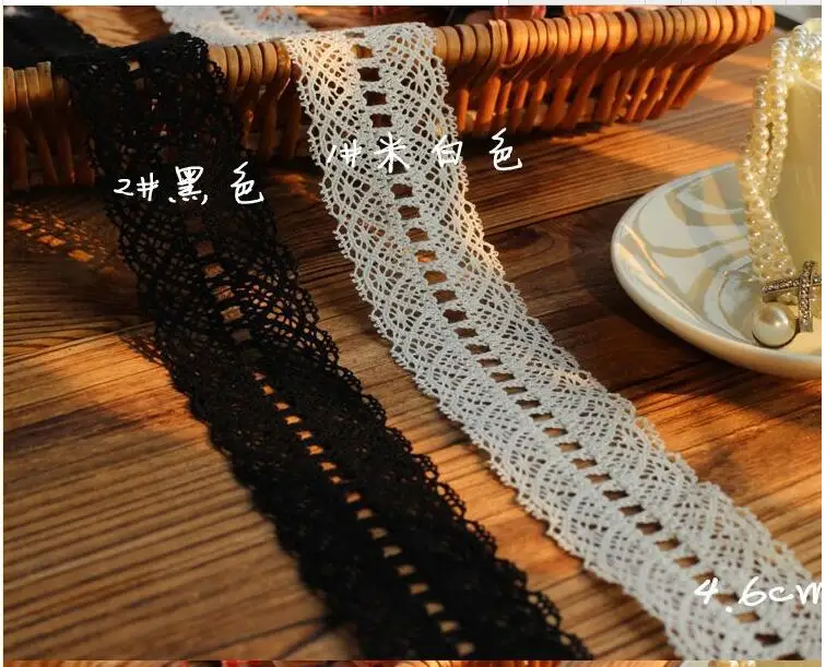

3M 4.6cm Black Cotton Lace Hometexile Cloth Wrap Knitting Embellishments DIY Patchwork Crafts off White Lace Trims scrapbooking