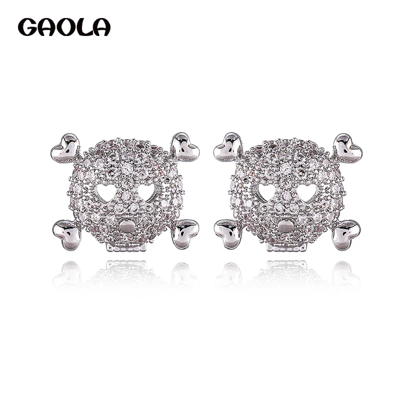 

GAOLA High Quality Skull Earrings Silver Color Cubic Zircon Stud Earring Women Girl Gift GLE3139