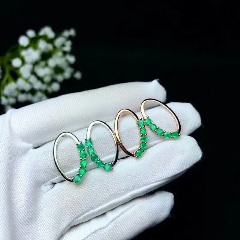Серьги гвоздики SHILOVEM из стерлингового серебра 925 пробы с натуральным изумрудом