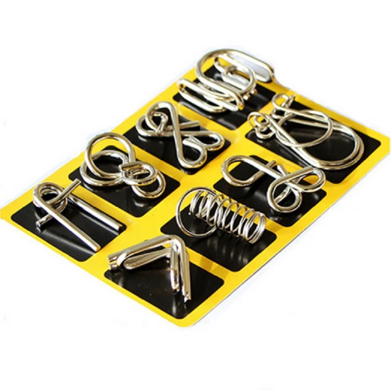 8PCS/Set Materials Metal Puzzle Wire IQ Mind Brain Teaser Puzzles for Children Adults Anti-Stress Reliever Toys | Игрушки и хобби