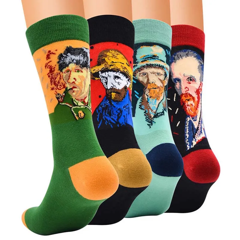 6 Pairs Quality New Design Oil Painting Pattern Unisex Funny Socks