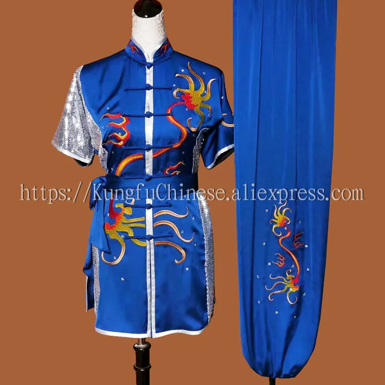 

Chinese wushu uniform Kungfu clothing Martial arts outfit exercise suit for men boy women girl kids child Dragon embroidery