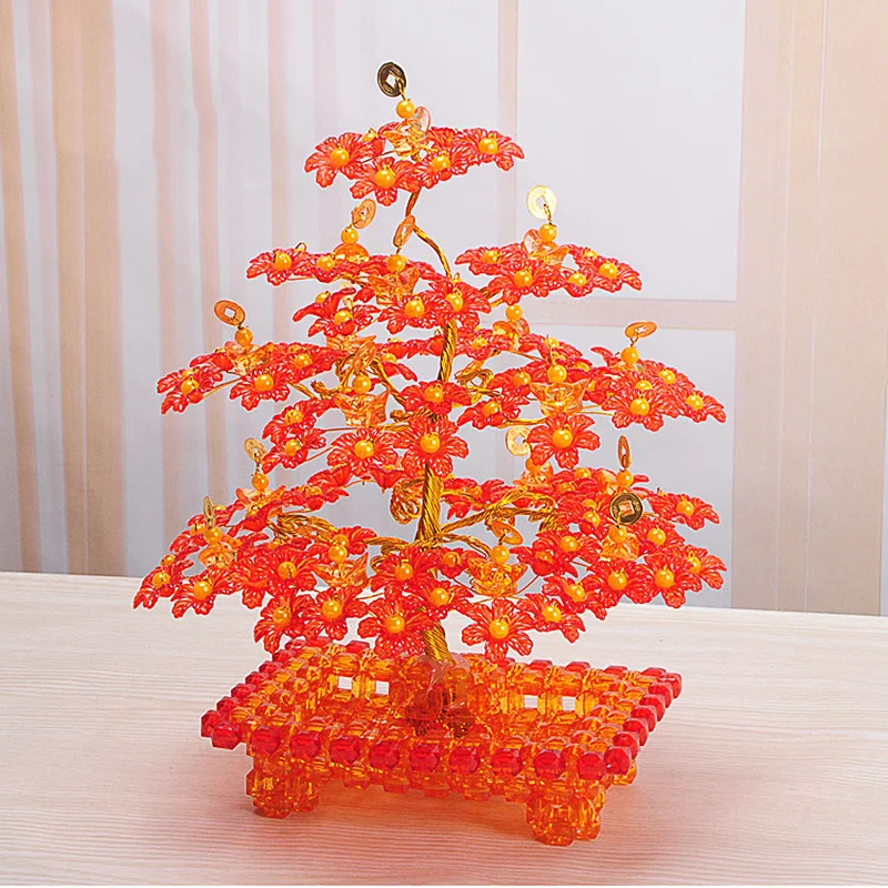 

2pcs DIY Acrylic Crystal Handmade Beaded Lucky Tree Figurines Living Room Or Bedroom Decorations Wedding Ornament Gift Crafts