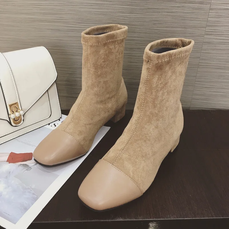 

2018 autumn new fashion simple solid color high heel boots women trend comfortable wild casual Martin boots.