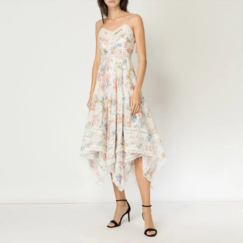 

2019 New summer Dress floral print V-neck Asymmetry sleeveless Casual women dresses bohemia long dresses robe femme vestidos