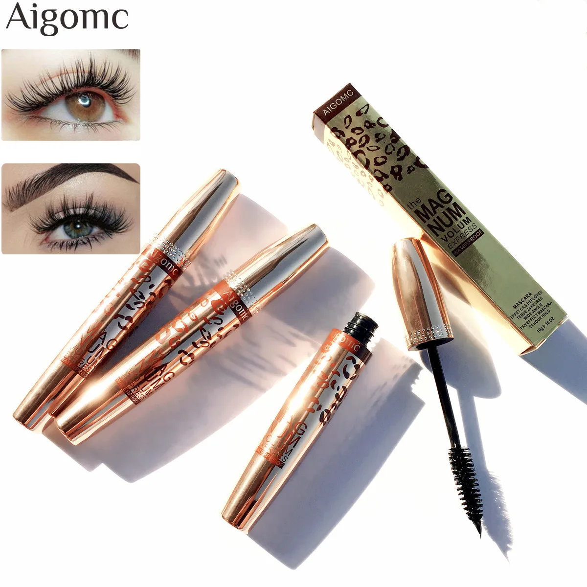 

New Makeup Rose Gold Aluminum Fan Effect Mascar Beauty Eyelash Cosmetics Waterproof Curling Thick Lengthening Fast Quick Dry