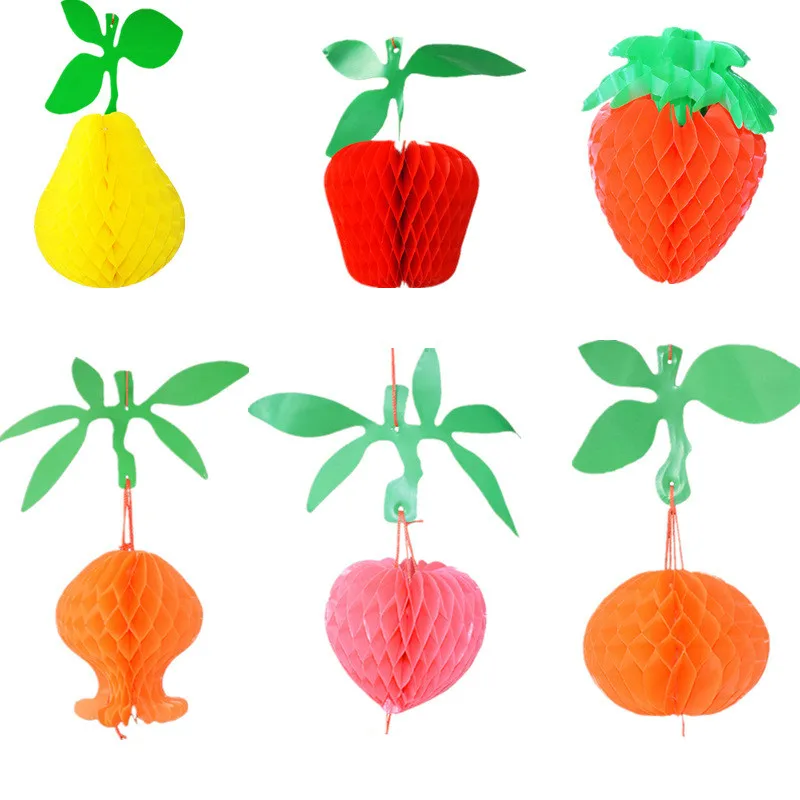 

6 Pieces Fruit Tissue Honeycomb Tissue Fruit Decorations- with Hanging Rope for Tropical Hawaiian Luau Party Decorations