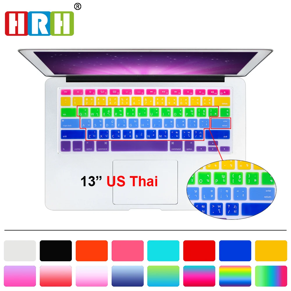 

HRH Durable Rainbow Thai Language Keyboard Covers Silicone Keypad Skins Protective Film for Mac book Air Pro Retina 13" 15" 17"