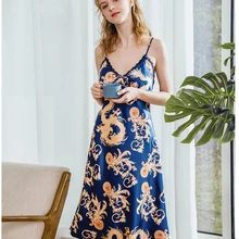 Темно-синее Шелковистое женское платье с v-образным вырезом пижамы длинные пижамы для сна халат Домашняя одежда банное платье Ночная рубашка пижамы s-xl