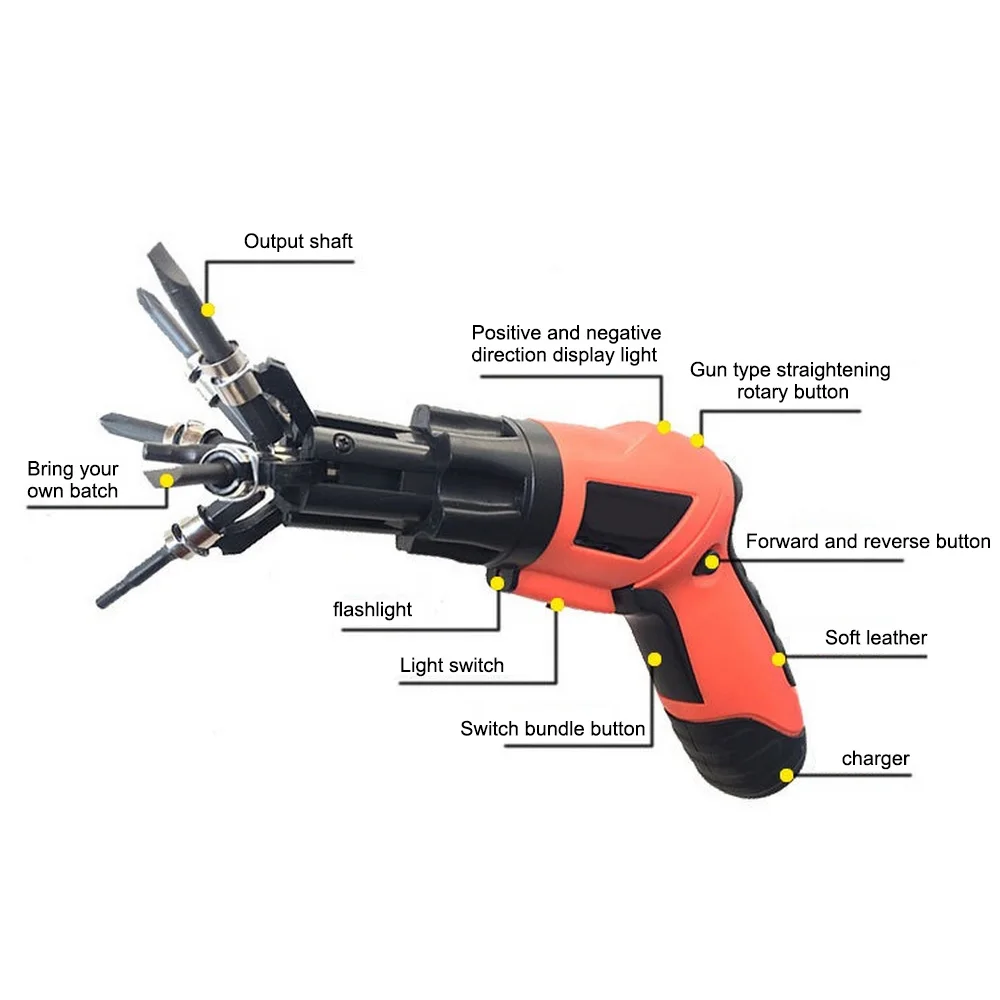 

Multifuctional Precision 3.6V Rechargeable Built-in Lithium Battery Cordless Electric Screwdriver Kit 6 in 1 Mini WithWork Light
