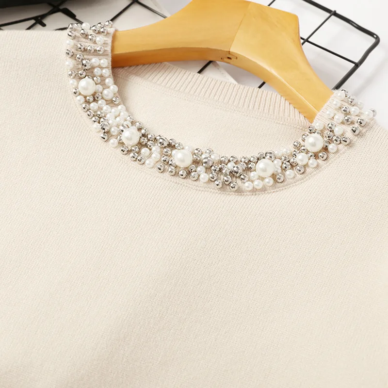 2019 Autumn Winter Korean Women Pearl Neckline Pullover Sweater Female Long Sleeve Loose Slimming Temperament Knit Tops Femme