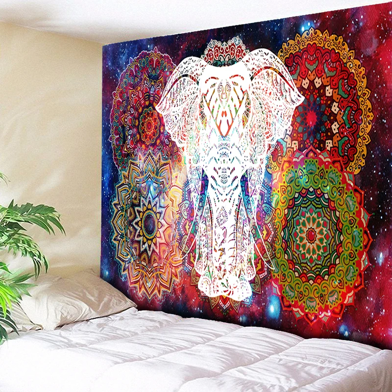 

Elephant Tapestry Psychedelic Galaxy Starry Indian Mandala Wall Hanging Retro Hippie Tapestry Fabric Boho Home Decor Wall Cloth