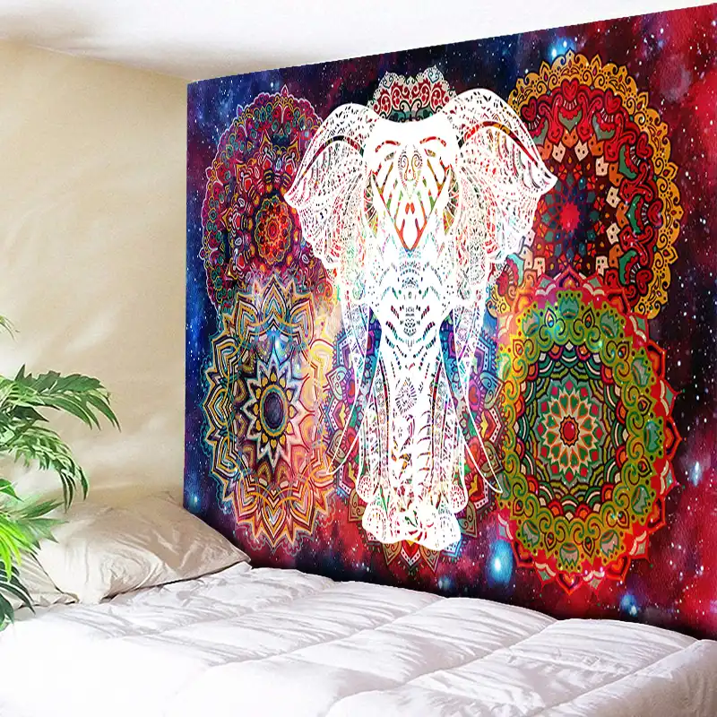 Tapiz De Elefante Con Galaxia Psicodelica Mandala De Pared Indio