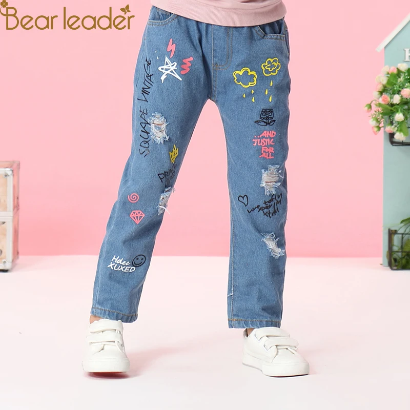 

Bear Leader Girls Jeans Spring Cartoon Print Pattern Trousers Children's Pencil Leggings Light Blue Pantalon Fillette 2-6Y