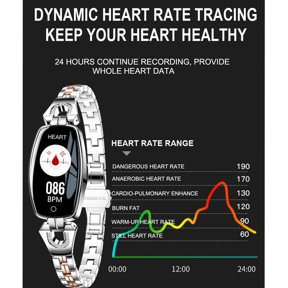 Luxury Women Smart Wristband Heart Rate Monitor Blood Pressure Bracelet Fitness Tracker IP67 Waterproof Band Best Gift for Girl Luxury Women Smart Wristband Heart Rate Monitor Blood Pressure Bracelet Fitness Tracker IP67 Waterproof Band Best Gift for Girl