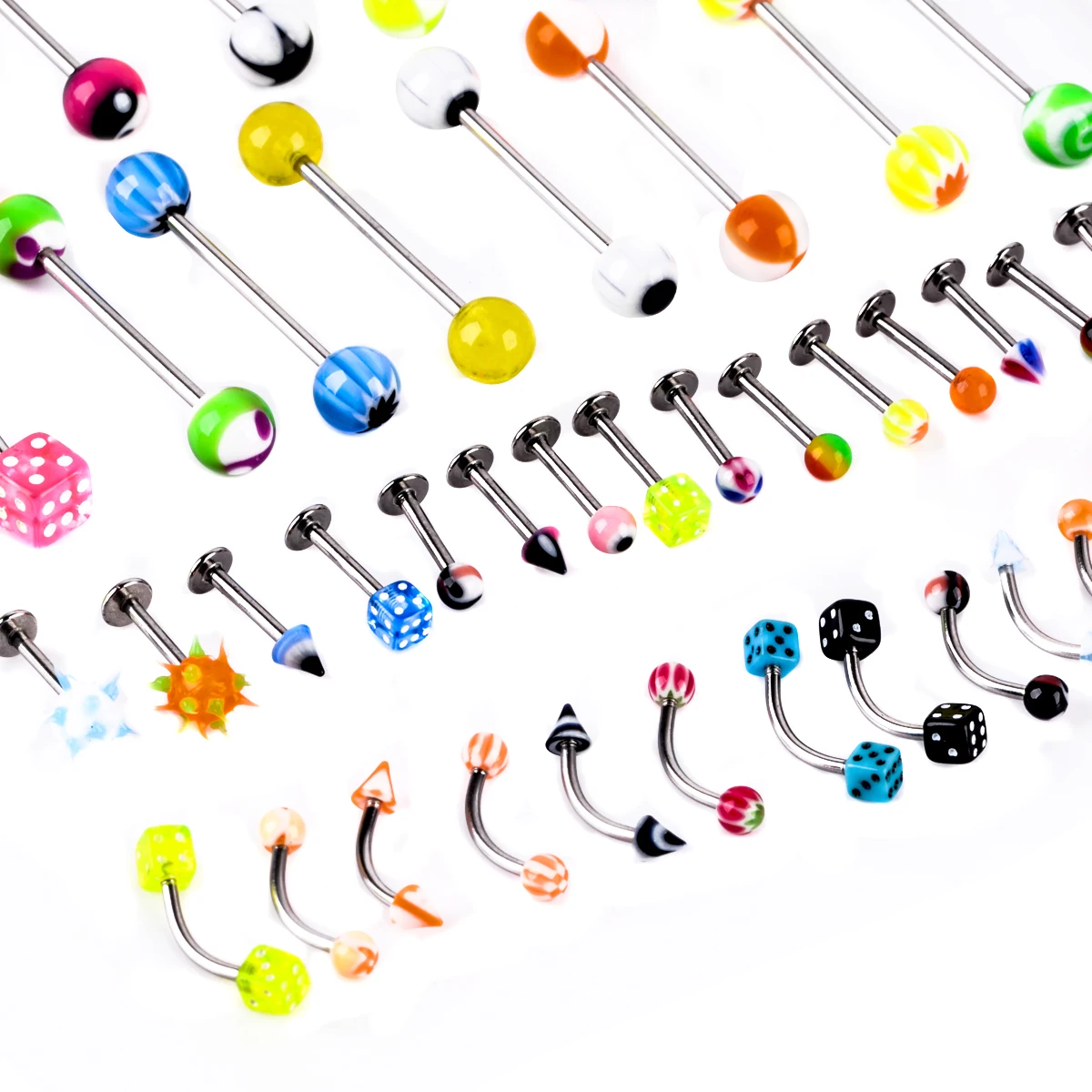 110pcs Stainless Steel Acrylic Body Piercing Tongue Bar Lip Nose Hoop Septum Ear Ring Belly Button Body Piercing Jewelry