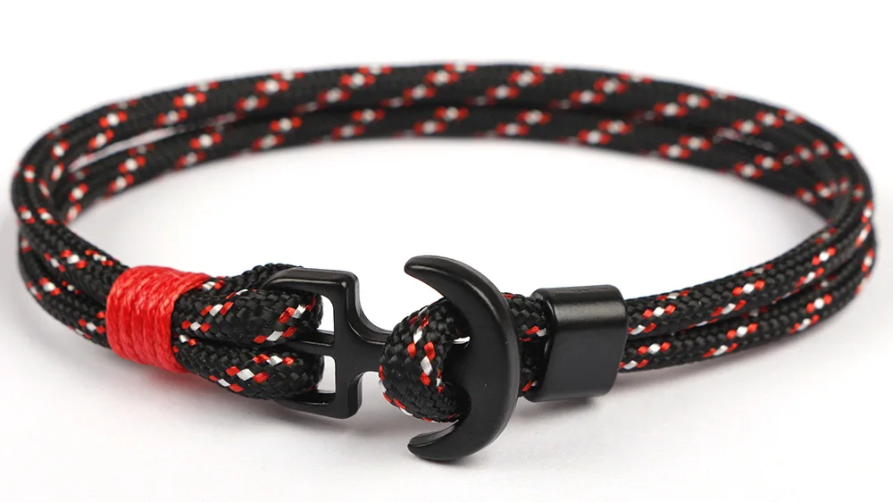 Pulseira عالية الجودة مرساة أساور الرجال سحر بحري بقاء حبل سلسلة سوار Paracord الذكور التفاف المعادن الرياضة السنانير
