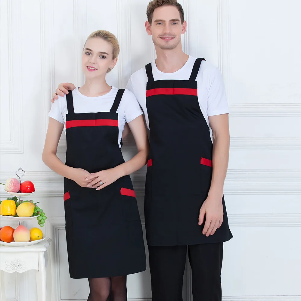 Сплайсированный цвет "H" фартук с карманом Толстая Тонкая рабочая одежда фартуки для женщин мужчин кухня Отель Кофейня пекарня шеф-повара фартук официанта
