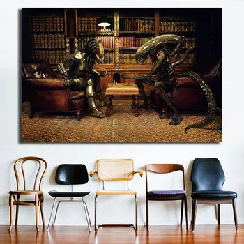 

Alien Vs Predator Play Chess Movie Canvas Painting Print Home Decor Modern Wall Art Oil Poster For Living Room Artwork