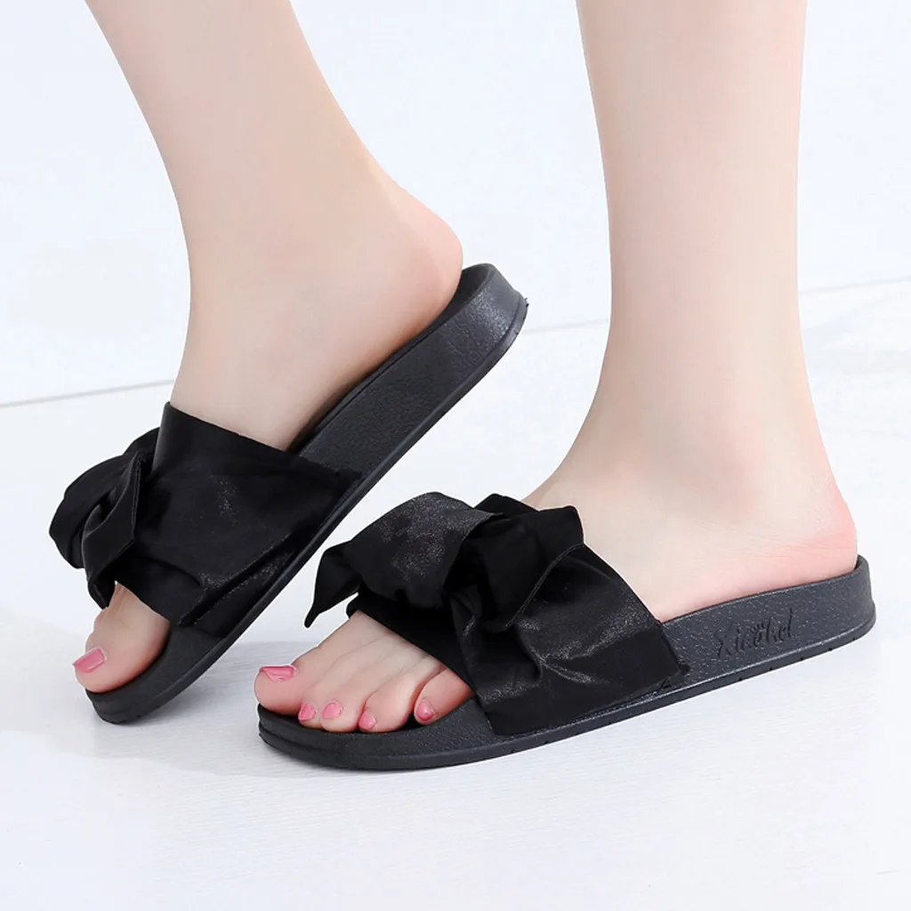 

Summer Shoes Woman New Slippers Women's Sliipers Open-Toe Beach Shoes Bow Slippers Fashion Flat Sandals Zapatos De Mujer 2019