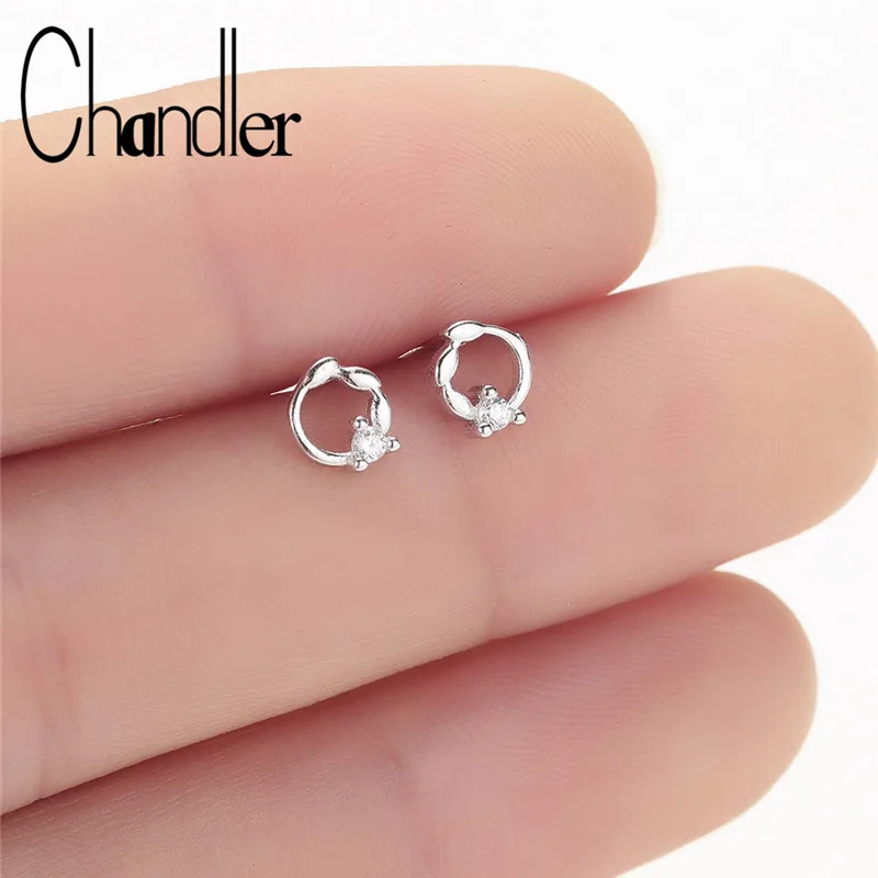 

Chandler Round Small Circle Earring With Cubic Zircon Dainty Earring Stud Channel Earrings For Girls Women Modern Earring