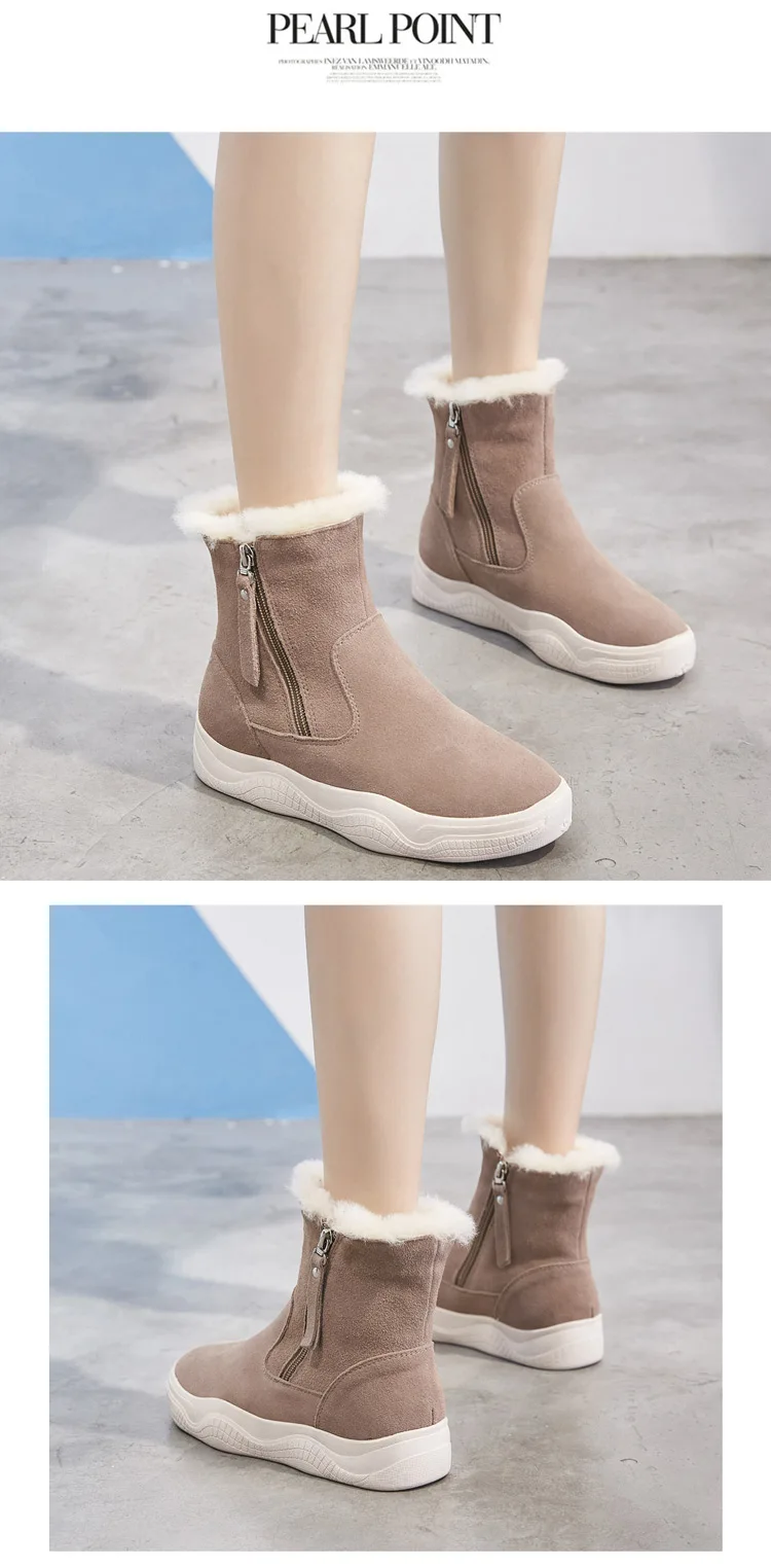 LAASIMI/зимние женские ботинки; Теплые повседневные женские кроссовки на молнии; повседневные женские ботильоны из коровьей кожи; зимняя обувь на плоской подошве