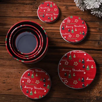 

Empty Tins Storage Round Shape Tinplate Jar Containers Holiday navidad Christmas Ornaments 4Pcs/Set