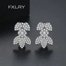 FXLRY Элегантный белый цвет микро инкрустированные циркониевые листья и цветок серьги гвоздики для женщин Свадебные модные ювелирные изделия