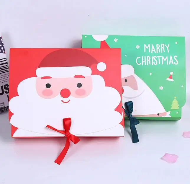 

200PCS Unique Christmas Eve Big Gift Box Santa & Fairy Design Papercard Kraft Present Party Favour Activity Box red green