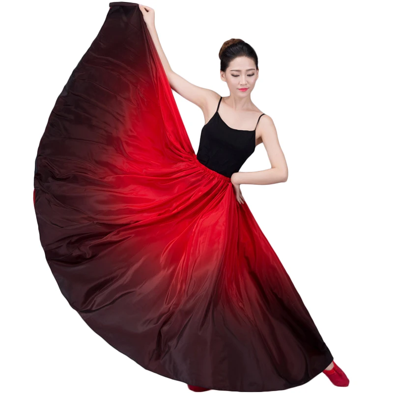 Женская длинная юбка для танца живота, большая юбка для танцев, Цыганская юбка для выступлений, женское платье для танцев, атласная длинная испанская юбка - Цвет: Red-Black