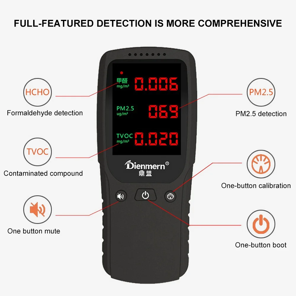 

Formaldehyde Detector PM2.5 TVOC Formaldehyde HCHO Detector Meter Indoor Air Quality Detector Environmental USB Charging