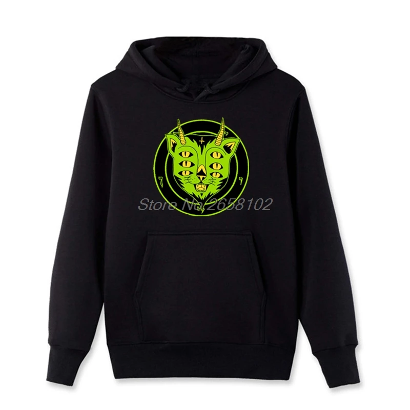 

Fashion Men Cotton Hoodies Funny 6 Eyes Satanic Cat Print Men's Cool Sweatshirt Fluorescent Animal Coat Harajuku Streetwear