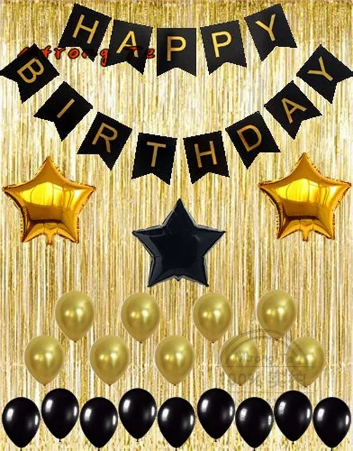 1 Unidades oro cortina de lluvia Feliz cumpleaños globos 