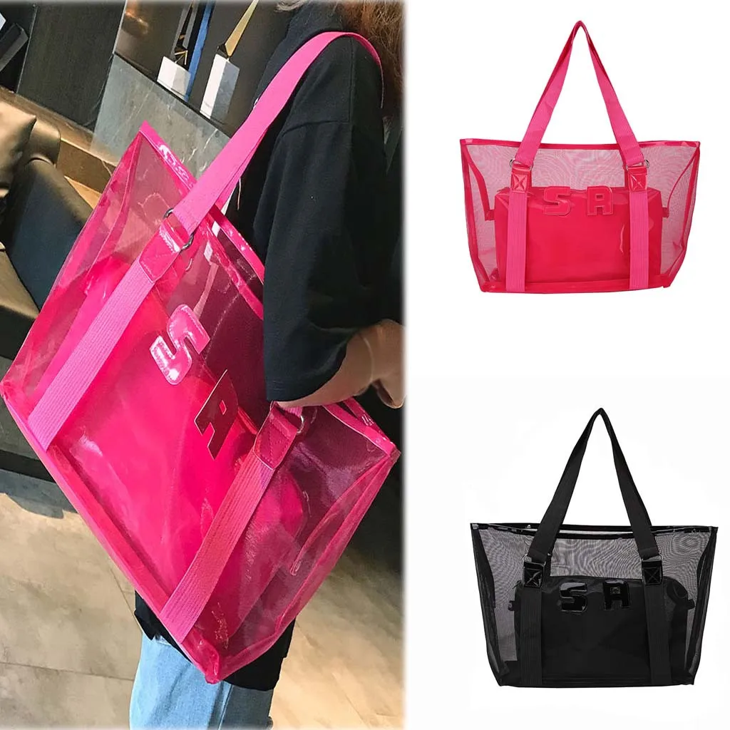 

2 Piece/ Set Transparent Tote Bag Canvas Shoulder Bag Bundle Pocket Tote Beach Bag