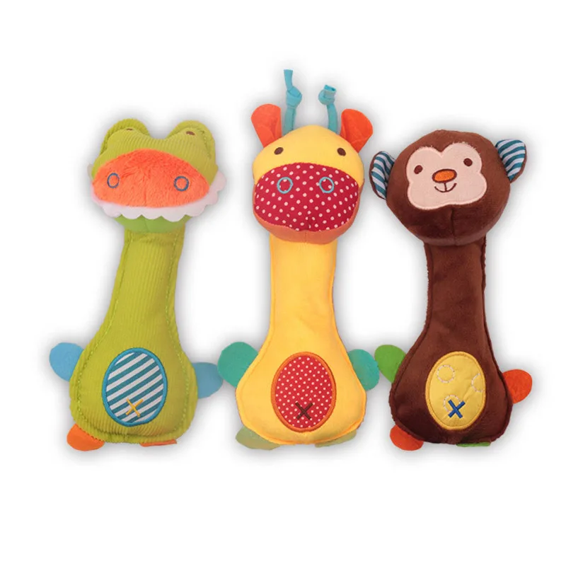 Cartoon animal baby hand bell plush doll built-in BB stuffed toy doll exercise listening attention for 6 months -4 years old