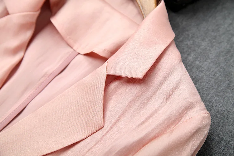 Dress Suit 2019 Women's Spring Summer Single Button Small Blazer + Pink Printed Cake Chiffon Slip Dress Two Piece Set Female
