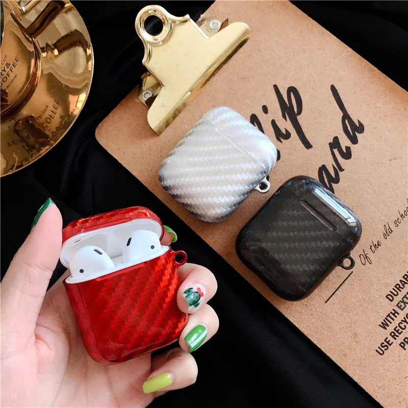 

Bling Shiny solid color carbon fiber PC Hard Case For AirPods Protective Cover for Apple Airpods Charging Box Bluetooth earphone