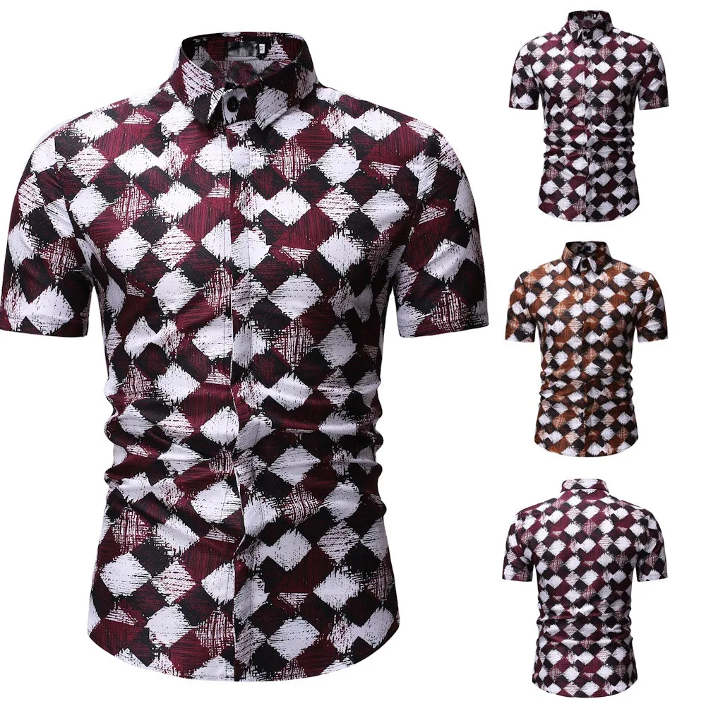Mens New Pattern Casual Fashion Printing Lapel Camouflage Short Sleeve