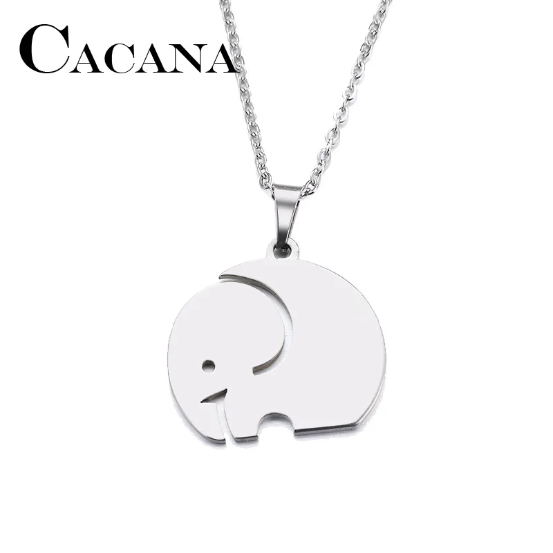 CACANA Stainless Steel Necklace For Women Man Lover's Big Elephant Gold And Silver Color Pendant Necklace Engagement Jewelry