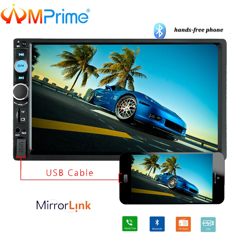 

AMPrime 2 din car radio 7" Bluetooth Touch Multimedia Player AUX IN USB TF MP5 Android phone stereo Mirror Link with Rear Camera