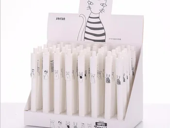 

cute white black cat style gel ink pen cartoon stationery prize kawaii stydent pen office writing pen black neutral pen 40pc/lot