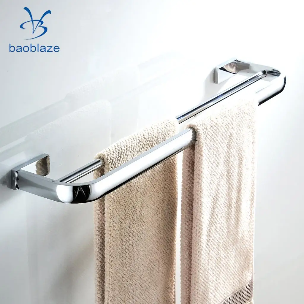 Wall Mounted Double Bar Towel Rack Holder Hanger Bathroom Wall Towel Bar Shelf, Space Saving