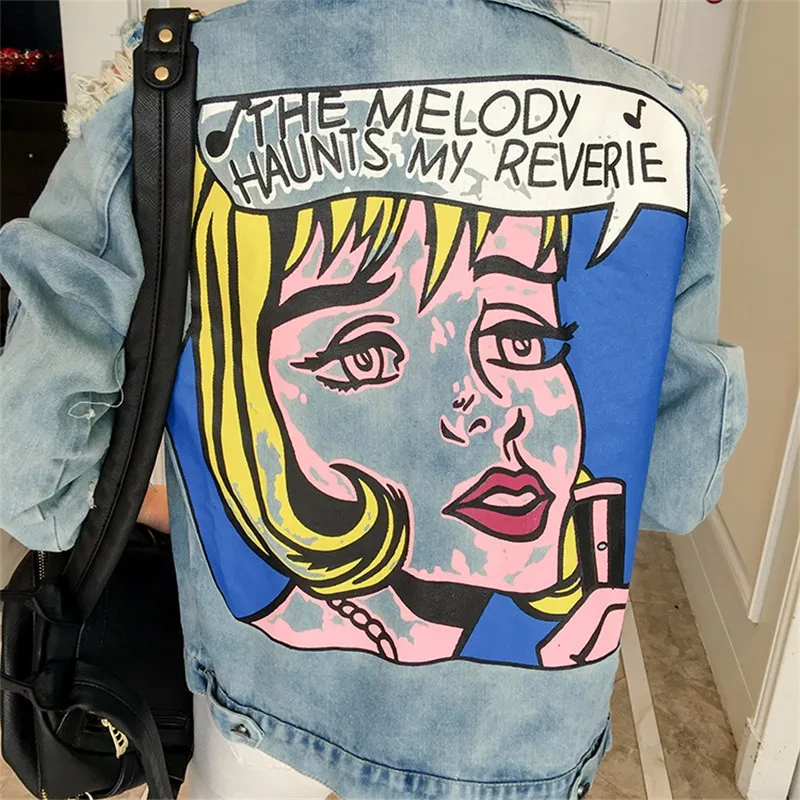 

Autumn Fashion Women Long Sleeve Loose Denim Jacket Women Letter Casual Oversize Basic Jacket