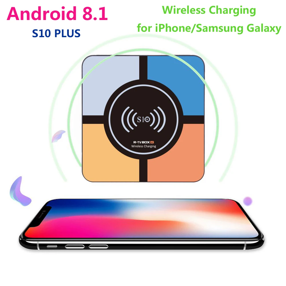 

S10 Plus Android 8.1 TV Box with Wireless Charging 4GB RAM 64GB ROM RK3328 Quad Core Media Player 2.4G WiFi 4K HD Smart TV Box
