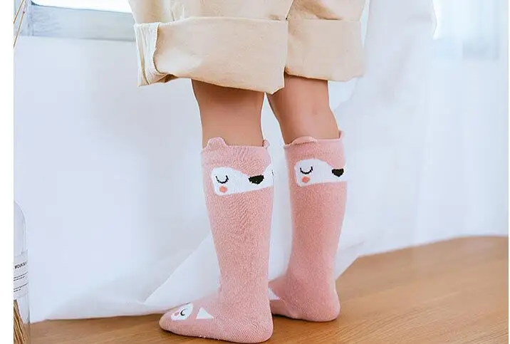 Гольфы для новорожденных носки для маленьких мальчиков и девочек Нескользящие гетры с милым рисунком лисы для новорожденных, теплые носки для малышей