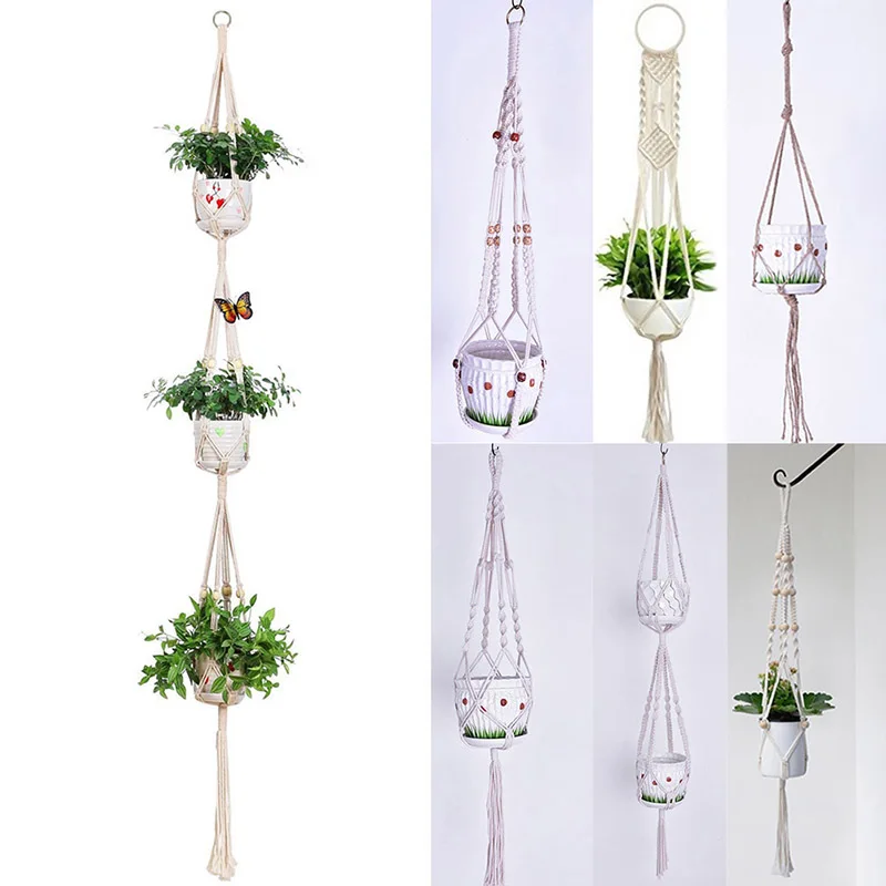 

Pot Holder Macrame Plant Hanger Hanging Planter Basket Rope Braided Craft Hanger for Wall Decoration Countyard Garden