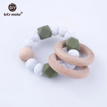 

Let's Make 1PC Silicone Teething New Toddler Bracelet Chewing Hex Beads And Food Grade Beech Wooden Ring Baby Teether