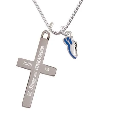 Mini Royal Blue Running Shoe - Strong and Courageous - Cross Necklace (1)
