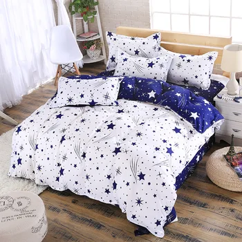 

Bedding Set Black white sky cute rabbit simple stripes 4pcs/3pcs Duvet Cover Sets Soft Polyester Flat Bed Sheet Set Pillowcase