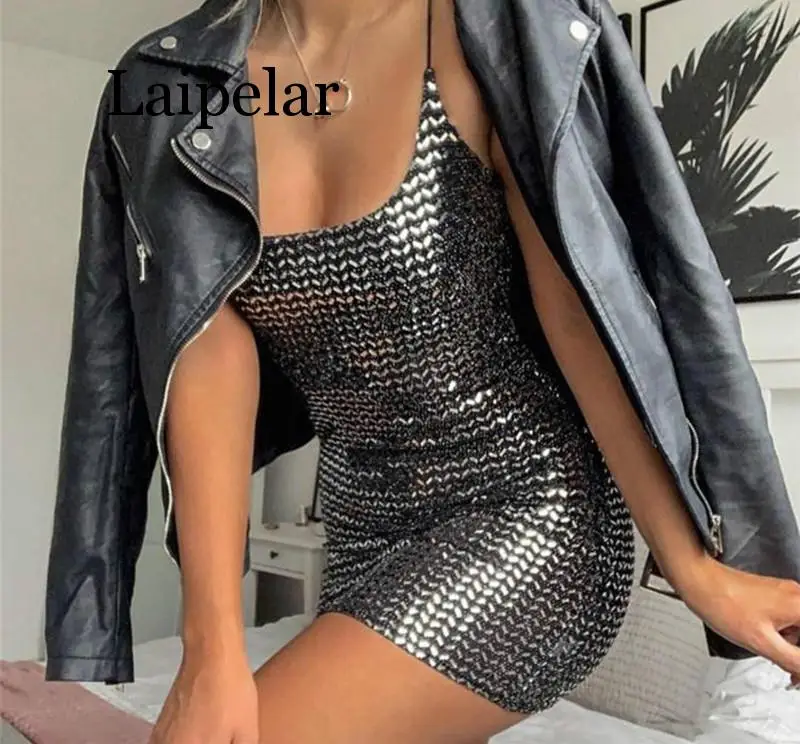 

Laipelar Sexy Black Sequin women dress sleeveless fashion Slim Party Dresses Casual 2019